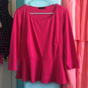 Hot Pink 3/4 Sleeve Peplum Top!